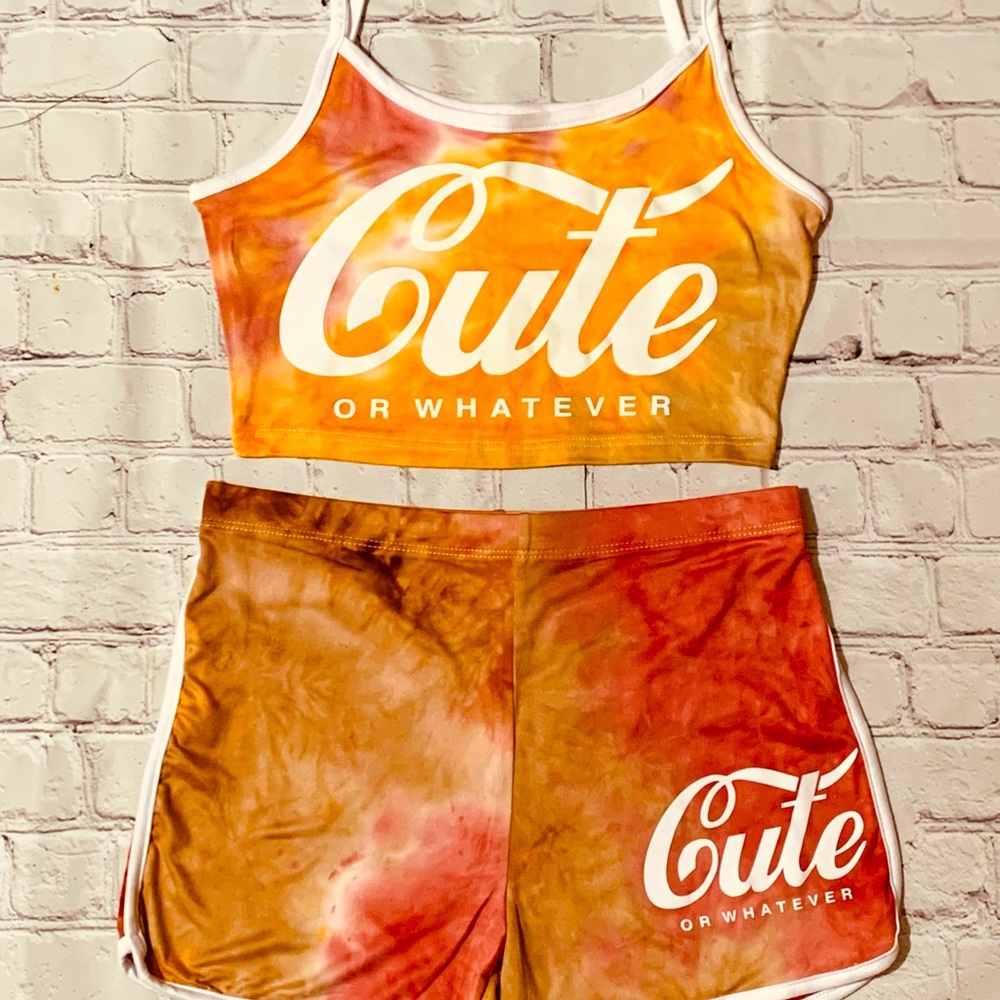 CUTE OR WHATEVER TIE DYE CROP SET (MOCHA)
